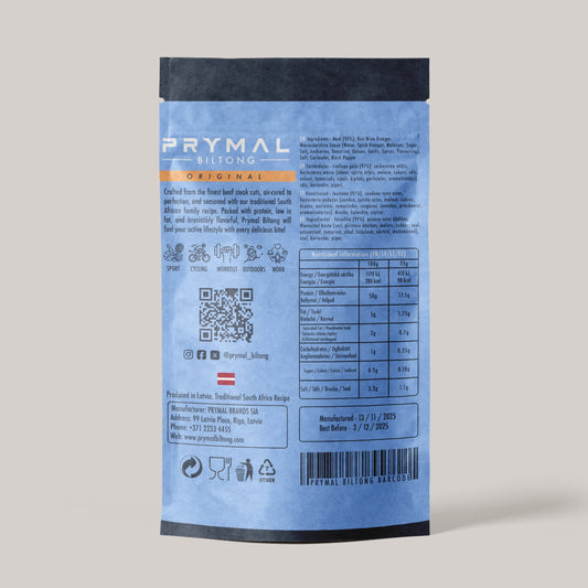 Rezervē savu PRYMAL biltonga iepazīšanās komplektu iepriekšpārdošanā (5x35g)