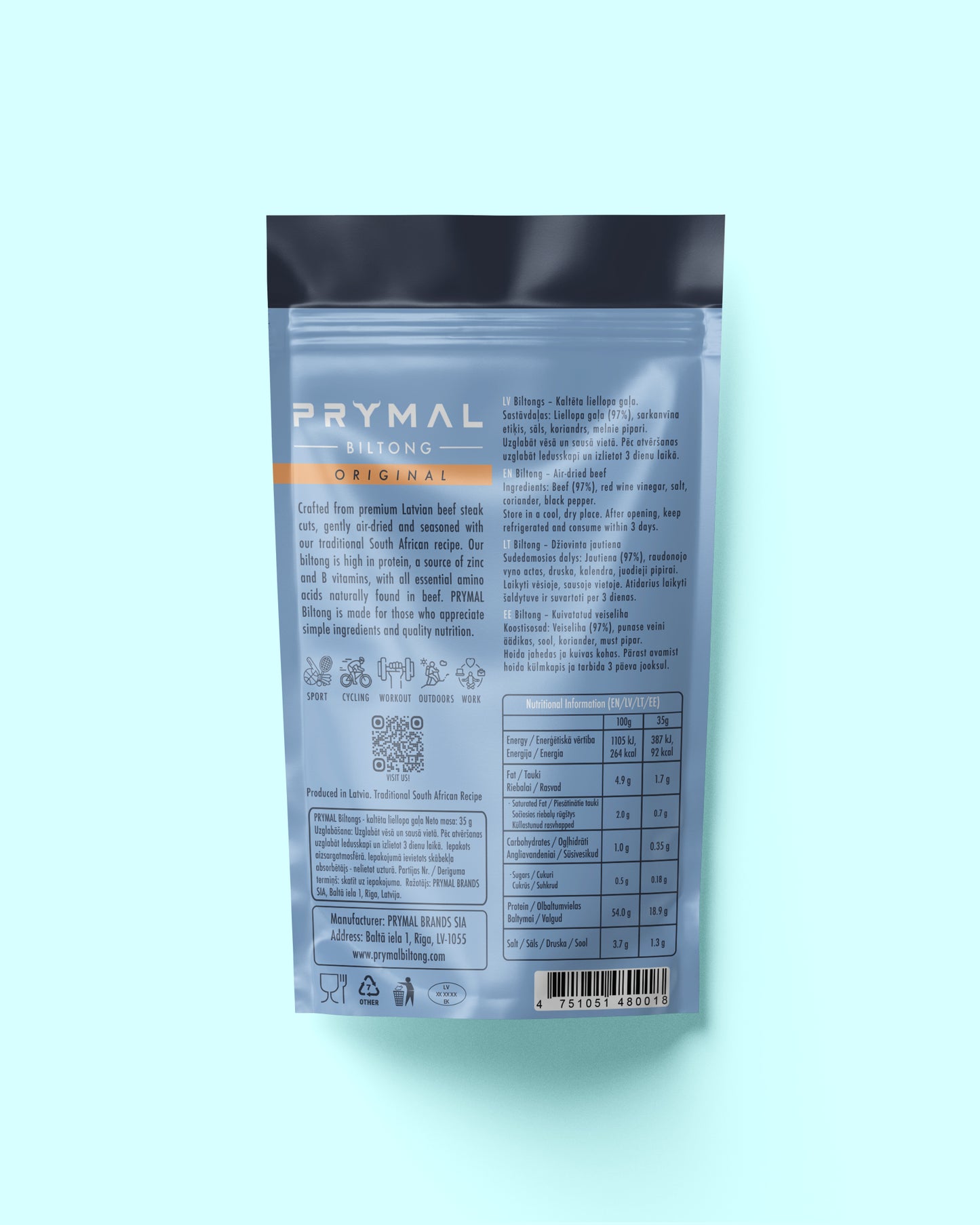 Rezervē savu PRYMAL biltonga iepazīšanās komplektu iepriekšpārdošanā (5x35g)