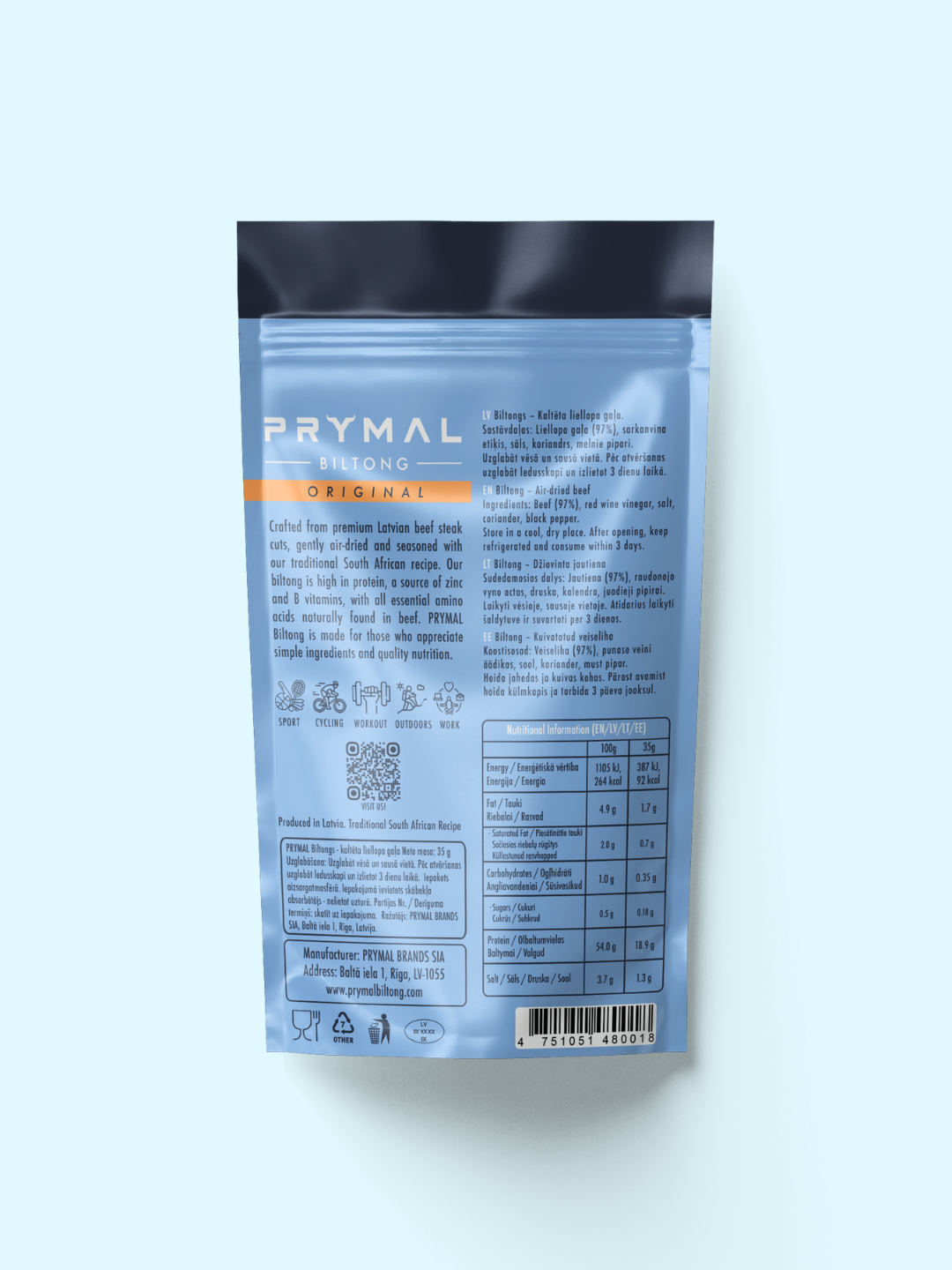 PRYMAL Original Biltong high protein beef snack